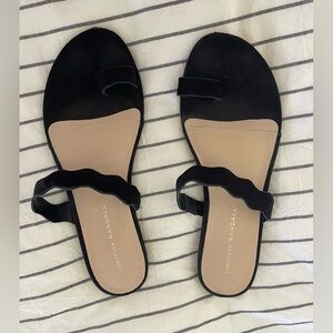 Loeffler Randall, Flat Scalloped Sandal, Black Suade, Size 9